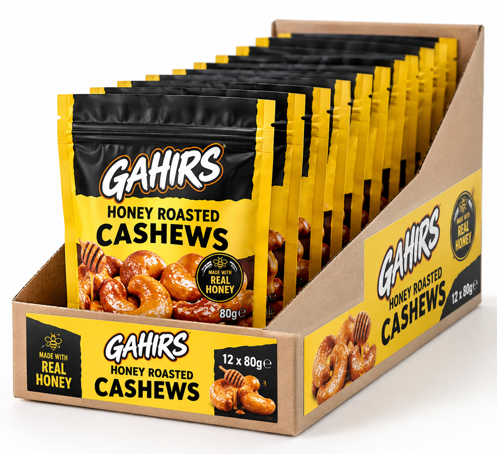 GAHIRS Honey Roasted Cashews – Case of 12 × 80g
