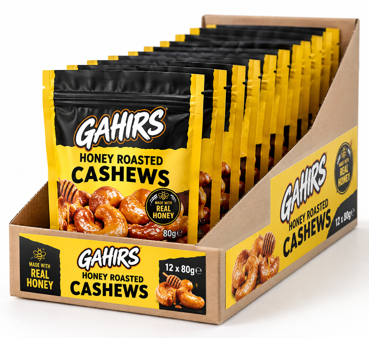GAHIRS Honey Roasted Cashews – Case of 12 × 80g